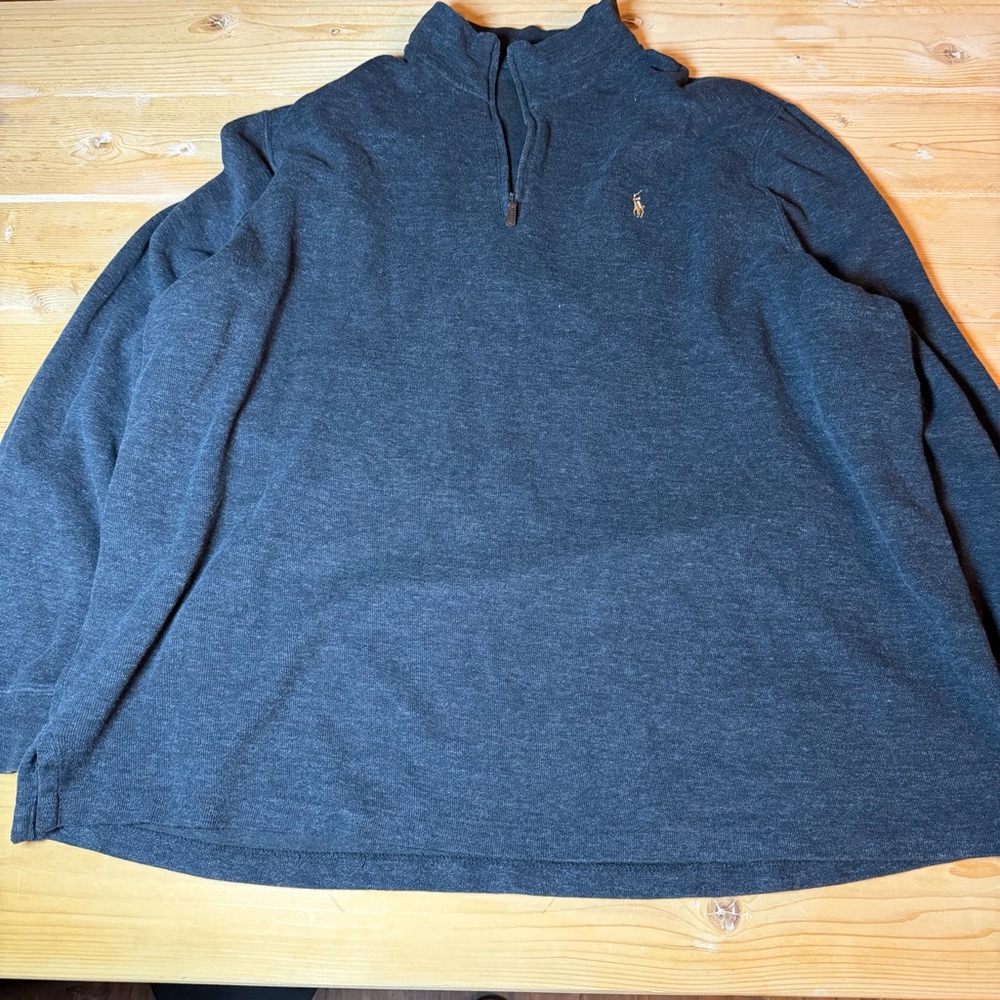 Polo Ralph Lauren Mens XXL Estate Rib Quarter Zip Pullover Charcoal Gray Heather